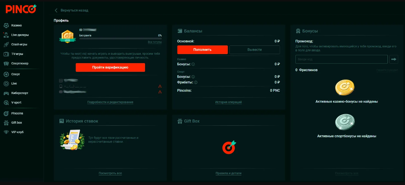 аккаунт Пинко вход в личный кабинет Pinco